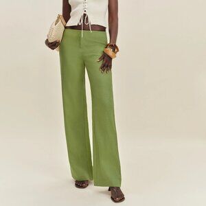 Reformation Vida Linen Low Rise Pant Green - Size 6